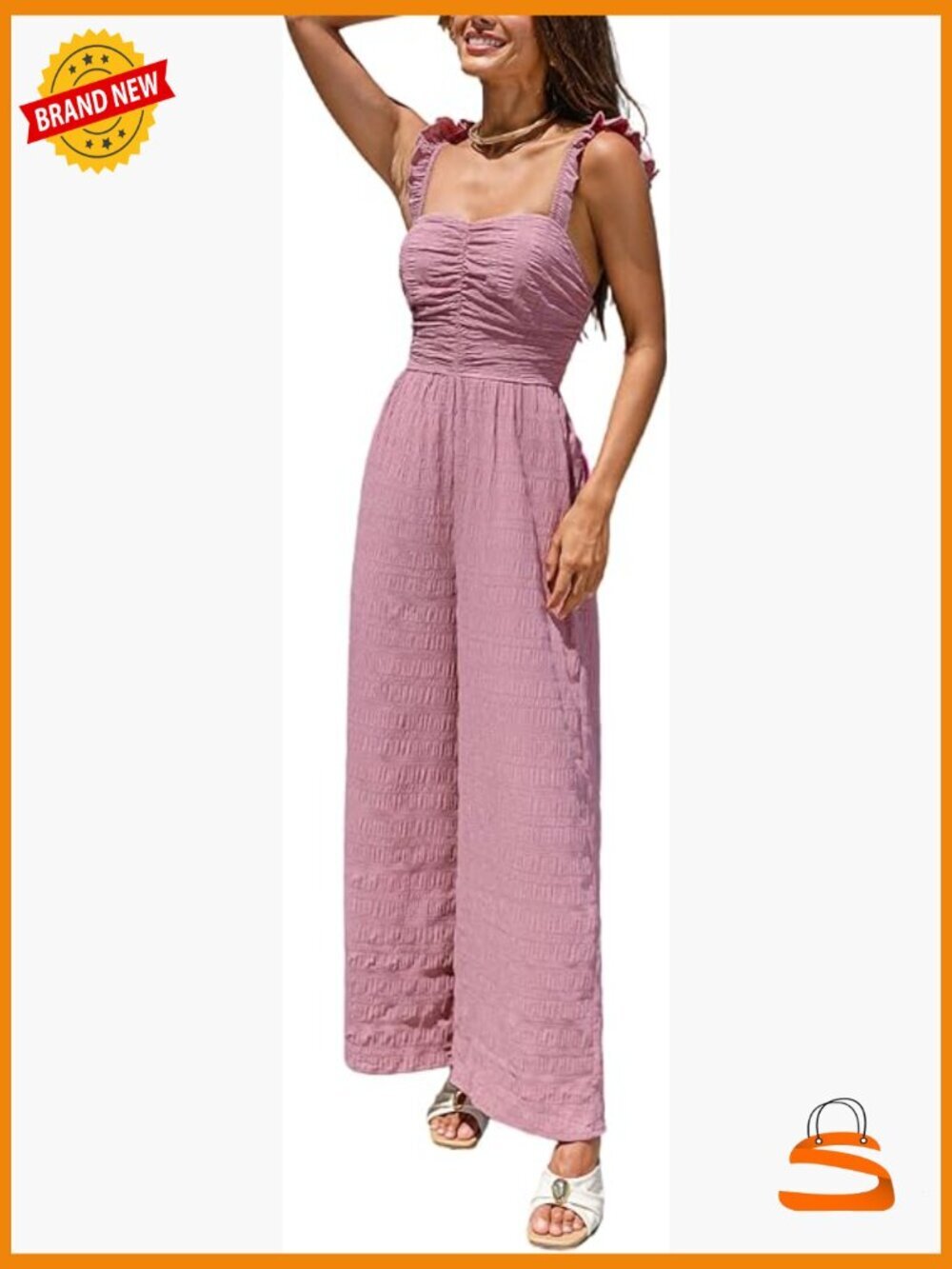 Womens Sleeveless Smocked Jumpsuit with Pockets Casual Summer